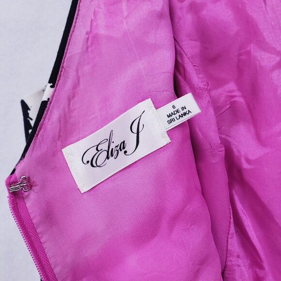 Eliza J Fit & Flare Dress Sz 6 Womans Black White Polka Dot Sleeveless Pleated - Picture 13 of 14